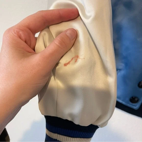 Vintage Coach Reversible Varsity Jacket M/L Blue Satin Bomber Floral Snap *Flaw - Picture 6 of 16